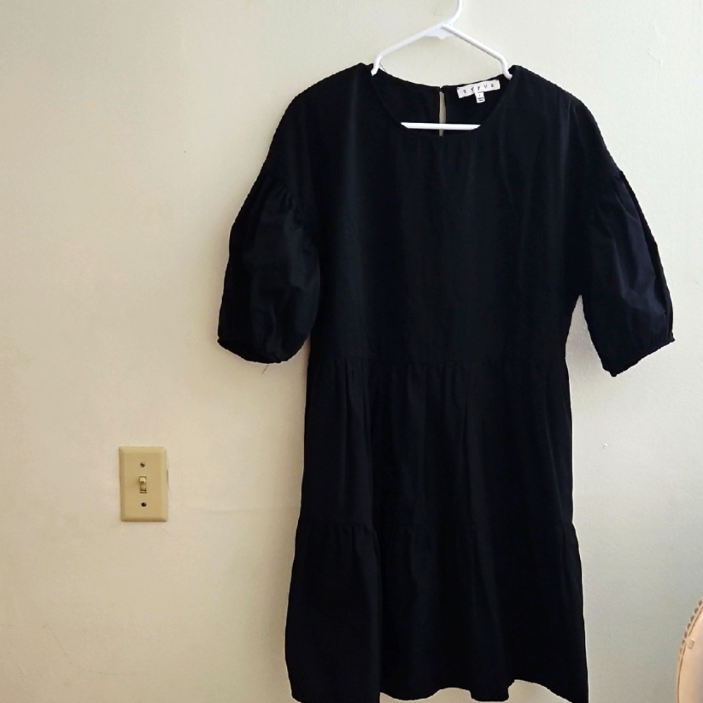 Large HYFVE Black Mini Dress with Puff Sleeves‎